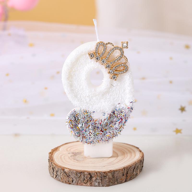 Cute 1pc Number 0-9 Birthday Cake Candles White for Kids Adult Wedding Christmas Party Crown Candle Cake Decoration