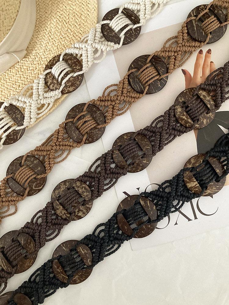 Women's woven belt, new skirt accessory, niche design waist chain, retro ethnic wide rope belt, suitable for daily w