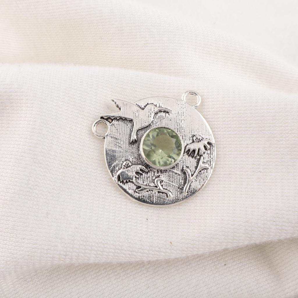 Green Amethyst Gemstone Pendant, 925 Solid Sterling Silver Pendant, Handmade Antique Jewelry, Gift For Mother Day