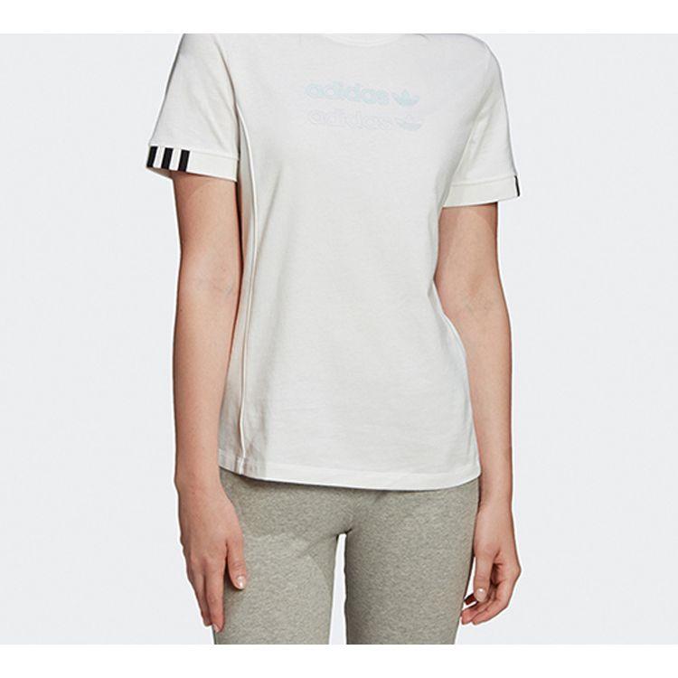 Adidas Originals Light Blue Logo Sports Short Sleeve T-Shirt Women Tops White FM2488