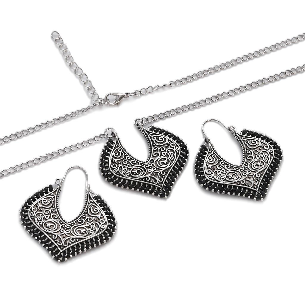 Vintage Ethnic Gold Color Drop Earrings Necklace for Women Heart Shape Statement Earrings Bohemian Rope Wrap Zircon Bijoux