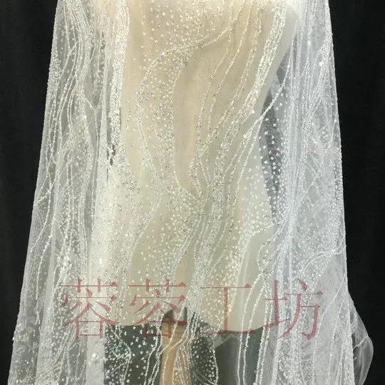 

Sequins Mesh Fabric Wedding Veil DIY Handmade Background Decoration Quilting Needlework Clothing Material Bling Fabrics Tulle 50x150cm білий