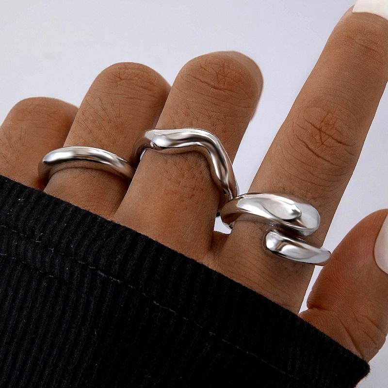 4Pcs/Set Fashion Copper Color Irregular Geometric Open Rings For Women Men Punk Metal Adjustable Knuckle Joint Ring Zircon