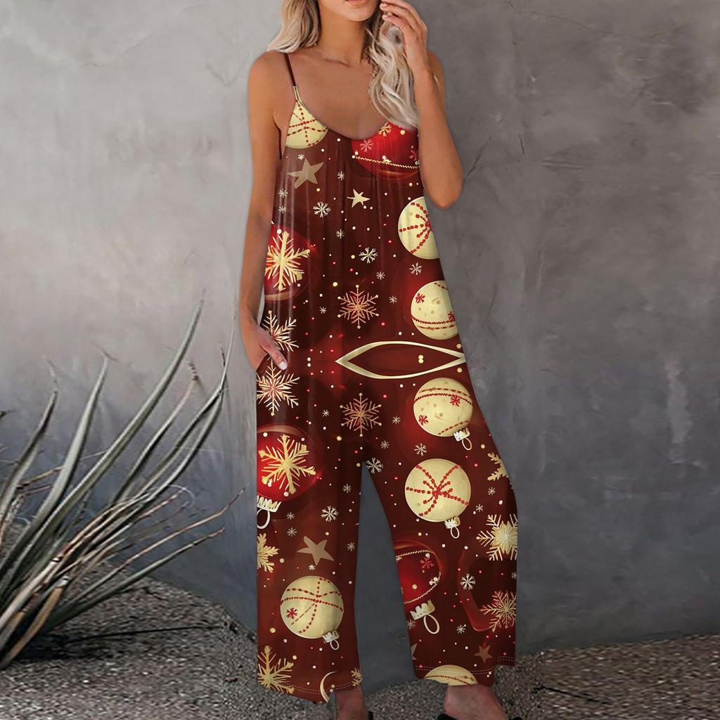 Bedruckter Damen-Overall, lässig, lockerer, verstellbarer Straps-Overall