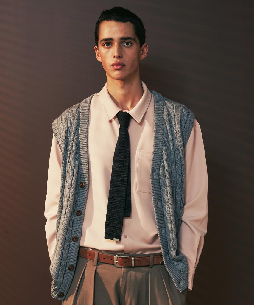 SSY Sunday Cable Knit Vest Cardigan Gray