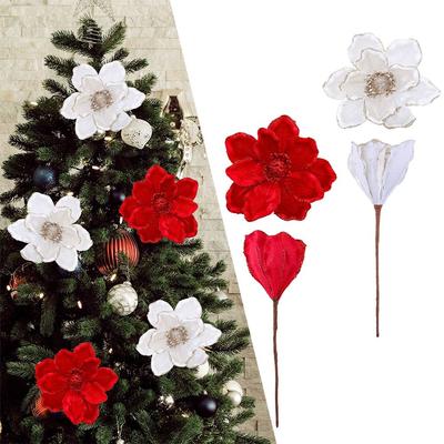 New 16cm Christmas Artificial Flower Garland Rattan Accessory 3D Glitter Fake Flower Hanging Flower Ornament Xmas Tree Decor