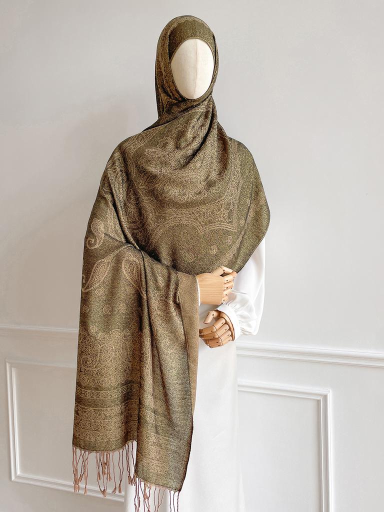 New Ethnic Autumn Pashmina Hijab Shawl Muslim Women Warm Winter Scarves Luxury Jacquard Female Foulard Hijab Stoles Headscarf