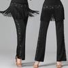Costume Danse Latine Pantalon à Sequins et Franges Danse Carrée Danse de Marin Jitterbug Costume Pantalon de Danse