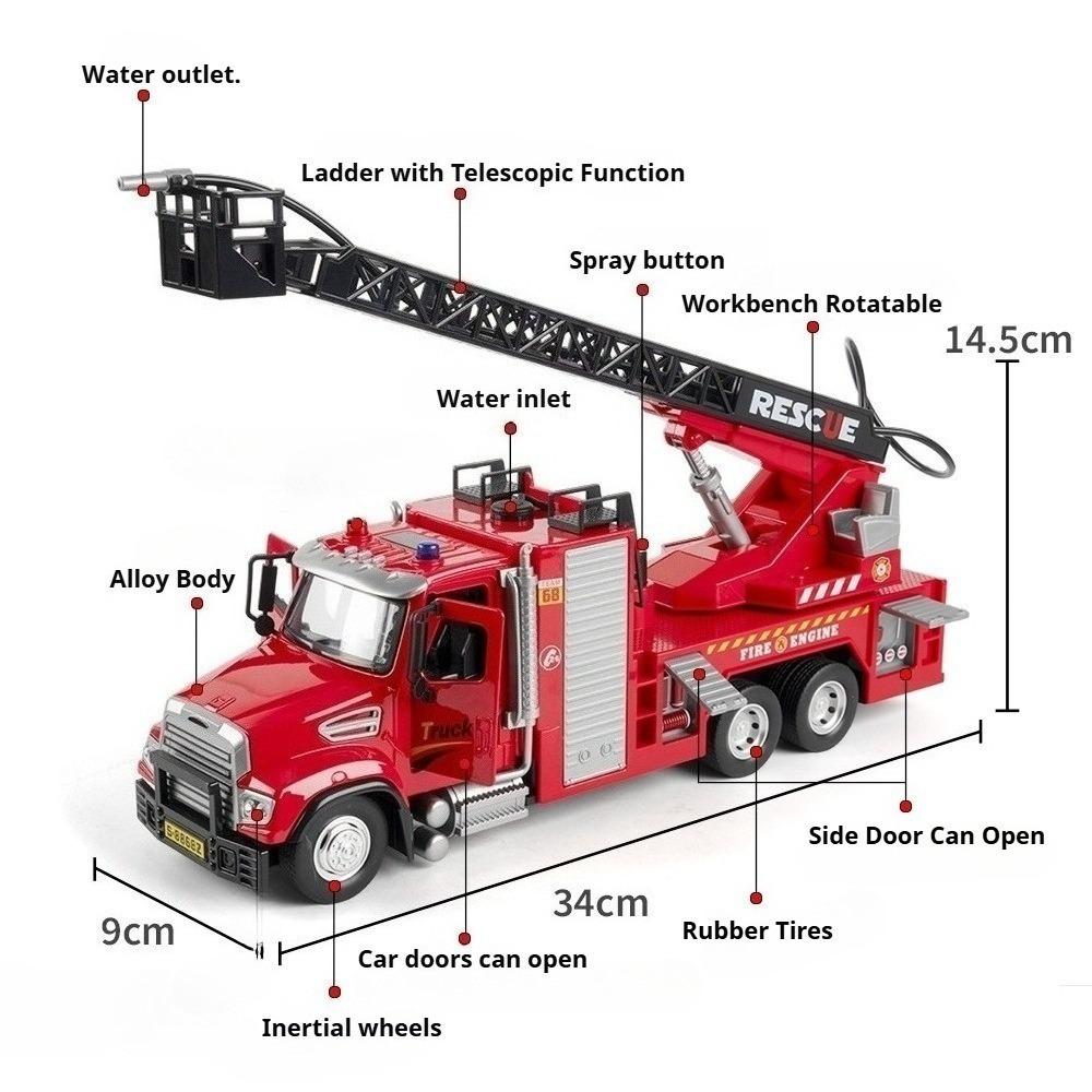 1:32 Alloy Fire Engineering Vehicle Series Model Diecast Car Toys Water Truck Doors Opened Rubber Tires Container Festival Gifts