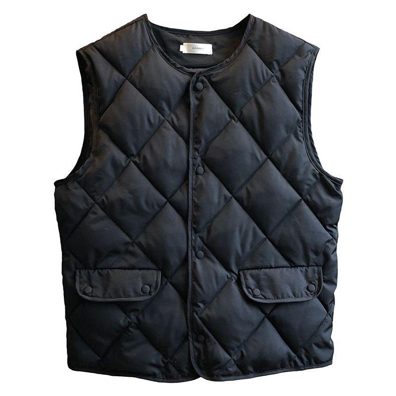 Gilet matelassé en coton pour femmes Automne Hiver Sans manches Col rond Ample Rembourré Gilet de taille Simple boutonnage Décontracté Ultraléger Portable
