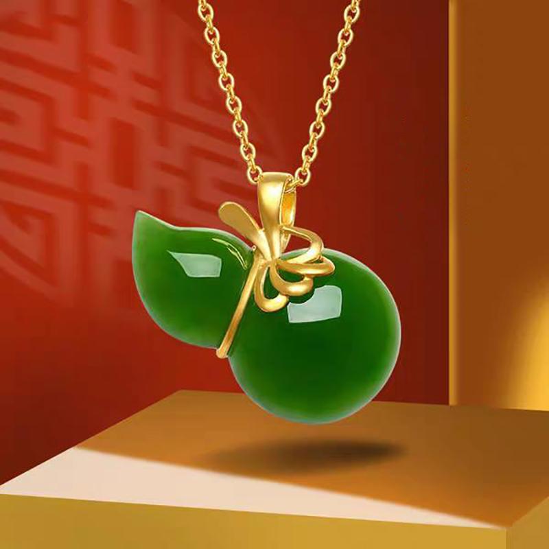 Natural Hetian Jade Jasper Gourd Pendant Necklace Chinese Style Retro Unique Ancient Gold Craft Charm Women'S  Jewelry