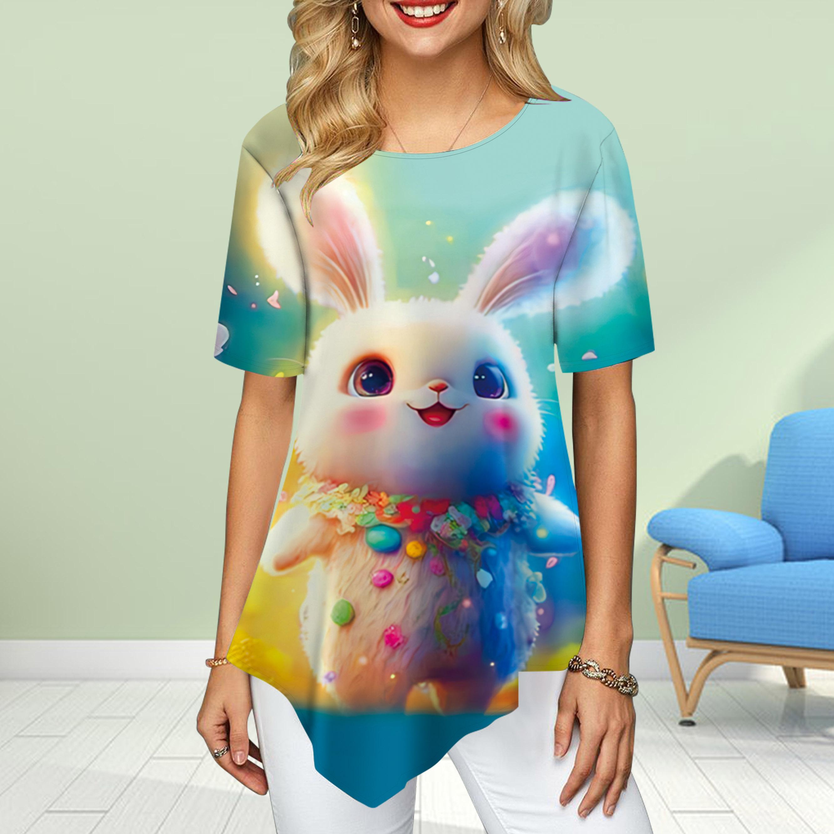 

Женские футболки больших размеров с цветочным принтом кролика и эльфа, свободные повседневные топы, женская нестандартная летняя одежда 8XL светло-синий