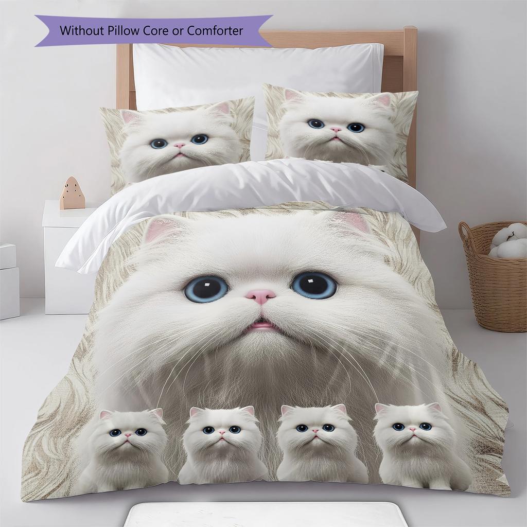 Persian Cat Pattern Bedding Quilt Set Quilt Cover Pillowcase Home Decoration Gift (1 * duvet cover + 2 * pillowcase, without core)