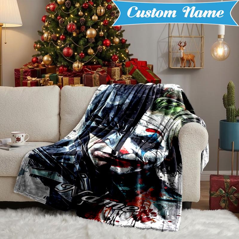 Custom Name Bat City Hero Artwork Blanket Lightweight Ideal Bedding Blanket Perfect for Travel, Camping, Living Rooms, Sofas, Christmas gift