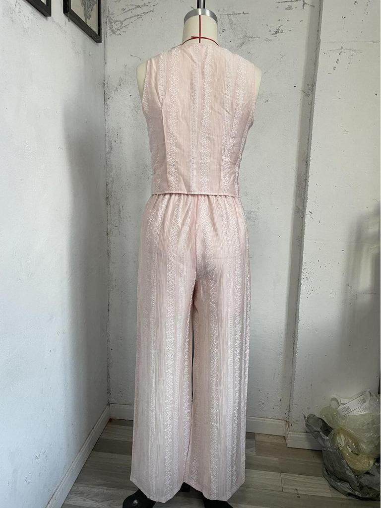European & American Sleeveless Lace-Up Vest and Wide-Leg Pants Solid Color Two-Piece Set