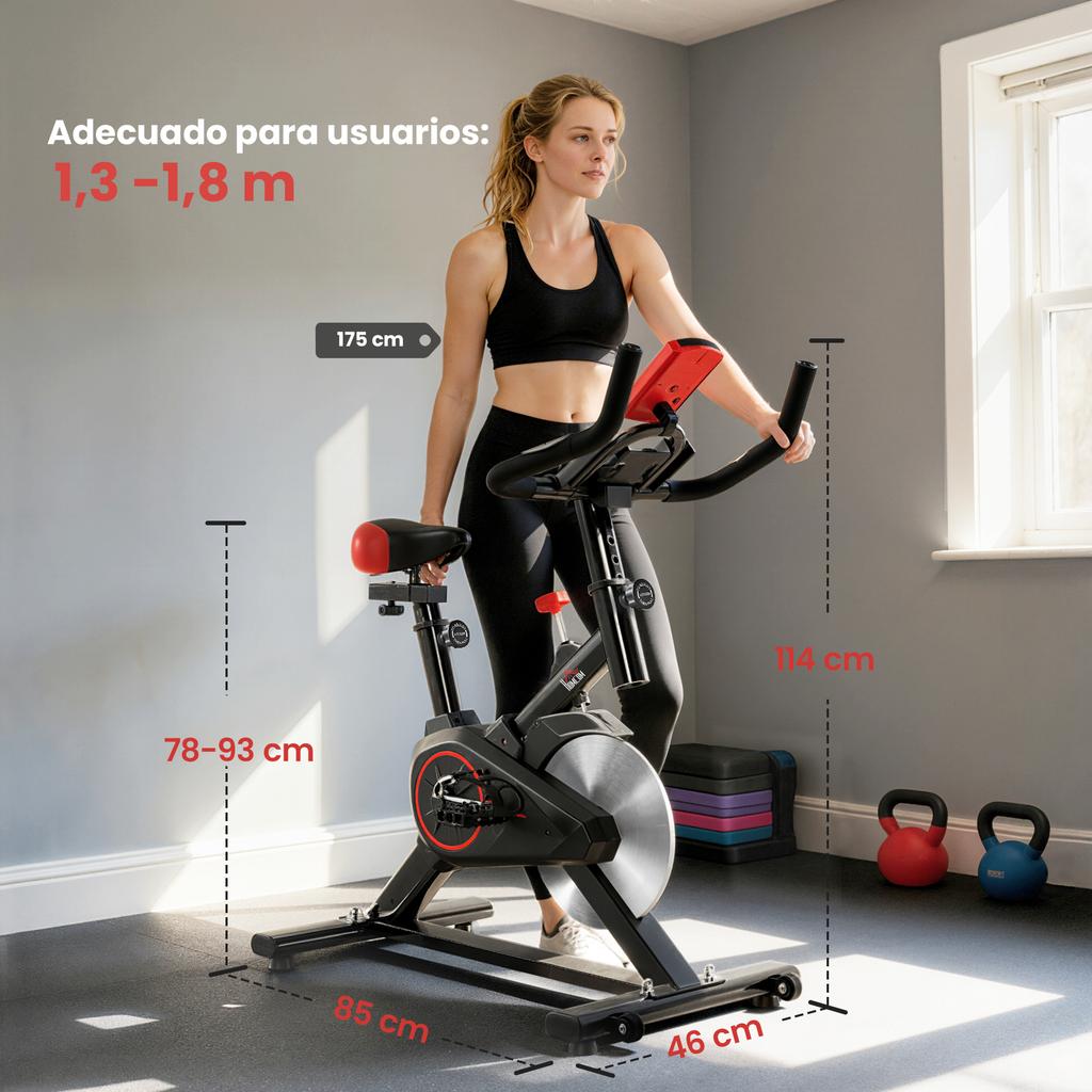 Exercise Bike, Indoor Cycling, LCD, 6 kg Flywheel, 85 x 46 x 114 cm, Black/Red