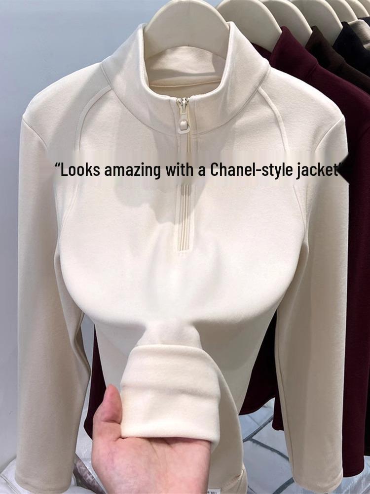 Women's Thickened Double-Sided Fleece Half-Zip Sweatshirt for Autumn and Winter
