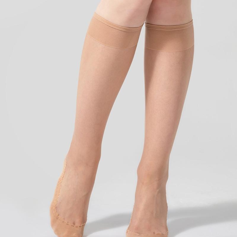 Women Knee Highs Stockings,Reinforced Toe,Sheer Nylon Socks Calf Stockings Antis Slip Cotton Soles Sheer Pantyhose