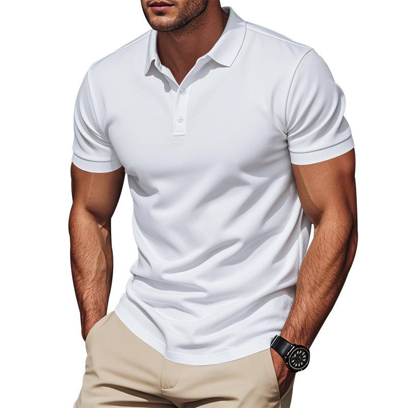Mens Casual Solid Color Pique Short Sleeve Polo Shirt