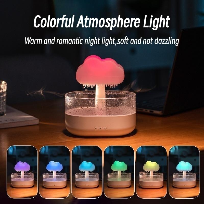 Mushroom Rain Air Humidifier Electric Aroma Diffuser Rain Cloud Smell Distributor Relax Water Drops Sounds Colorful Night Lights