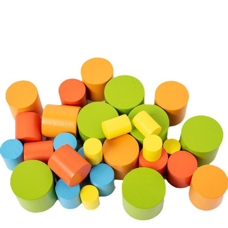 3D Geometric Shape Recognition Blocks for Elementary Math: Cylinder, Cone, Cuboid Wooden Toy Set for Early Education.