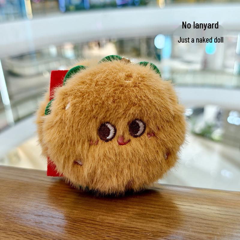 Adorable Hamburger Plush Pendant Doll Keychain with Chicken Leg Decoration