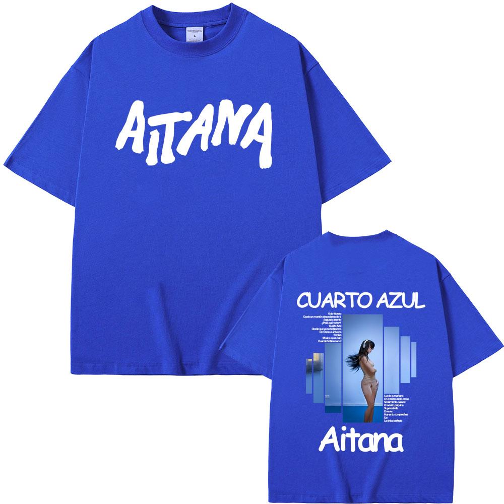 Singer Aitana CUARTO AZUL Album Graphic Tshirt Men Women Hip Hop Fashion Pop Music T Shirts Unisex Casual Cotton Vintage Tshirt