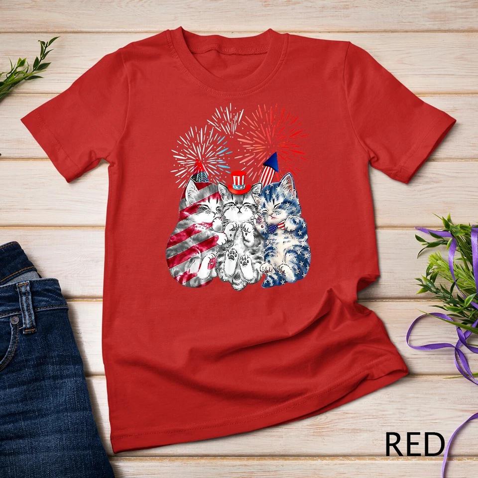 Funny Three Cat 4th Of July American Flag Patriotic Cat T-Shirt Unisex T-shirt 9 2XL