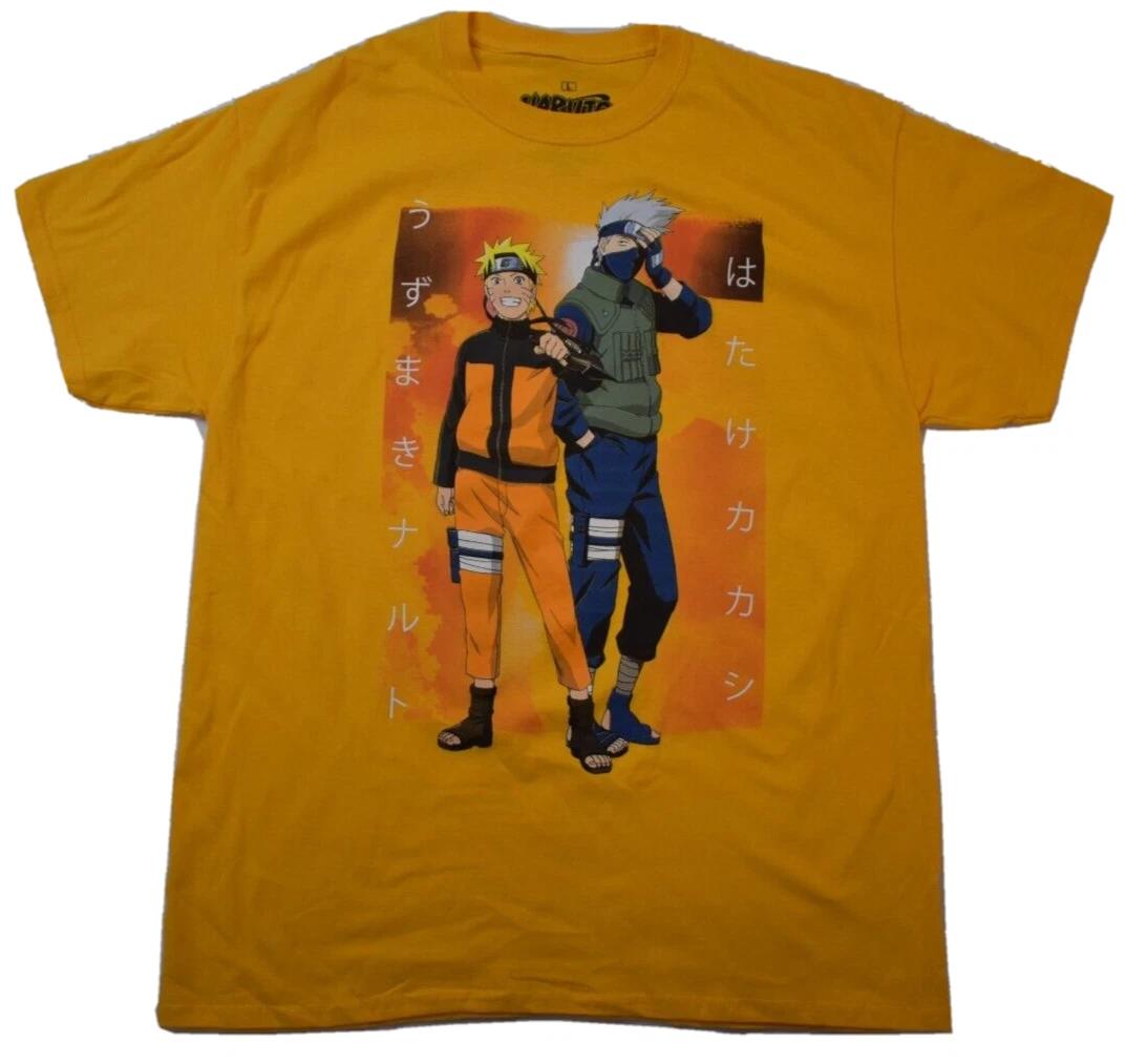 Naruto Shippuden Mens Kakashi Hatake & Naruto Uzumaki Yellow Shirt New S S