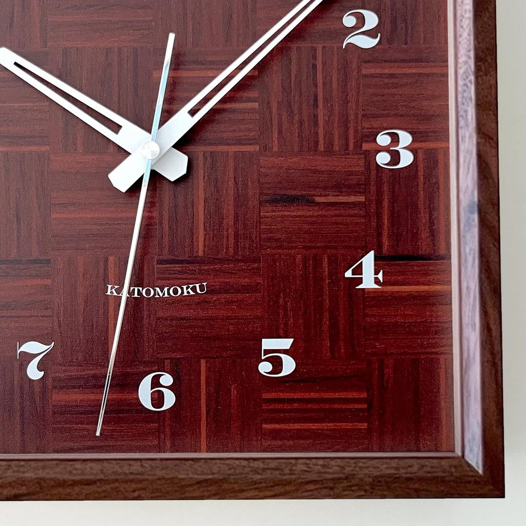 KATOMOKU muku square clock km-144WARC, walnut wood wall clock with continuous second hand (radio-controlled clock)