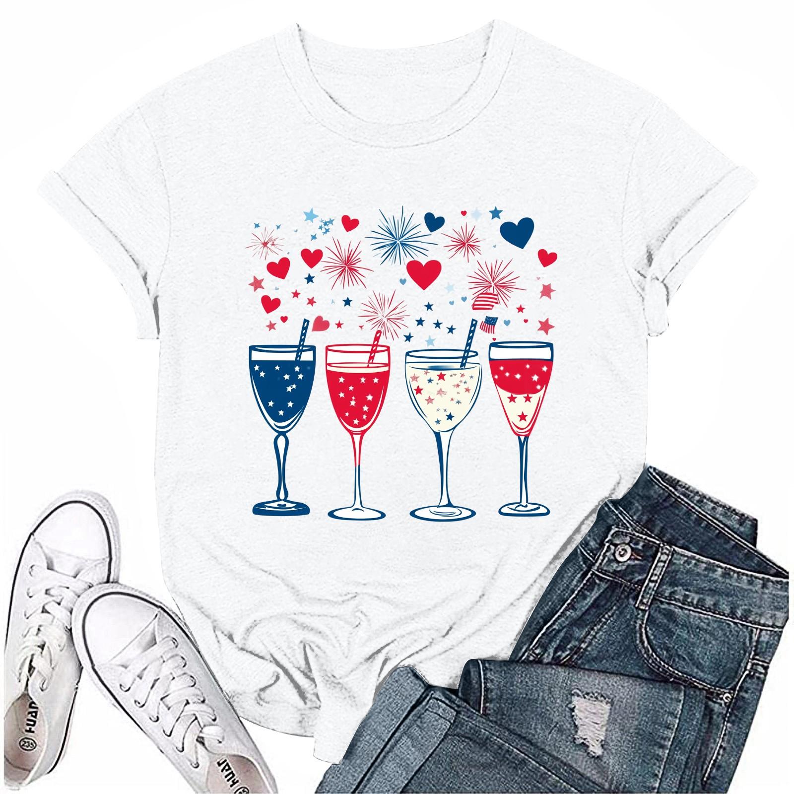 

Женская повседневная футболка с круглым вырезом и коротким рукавом с принтом «День независимости» XL белый