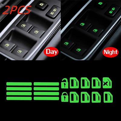 2PCS Control Switch Fluorescent Sticker for Car Interior Door Handle Button Panel Night Safety Fluorescent Decals Accessories