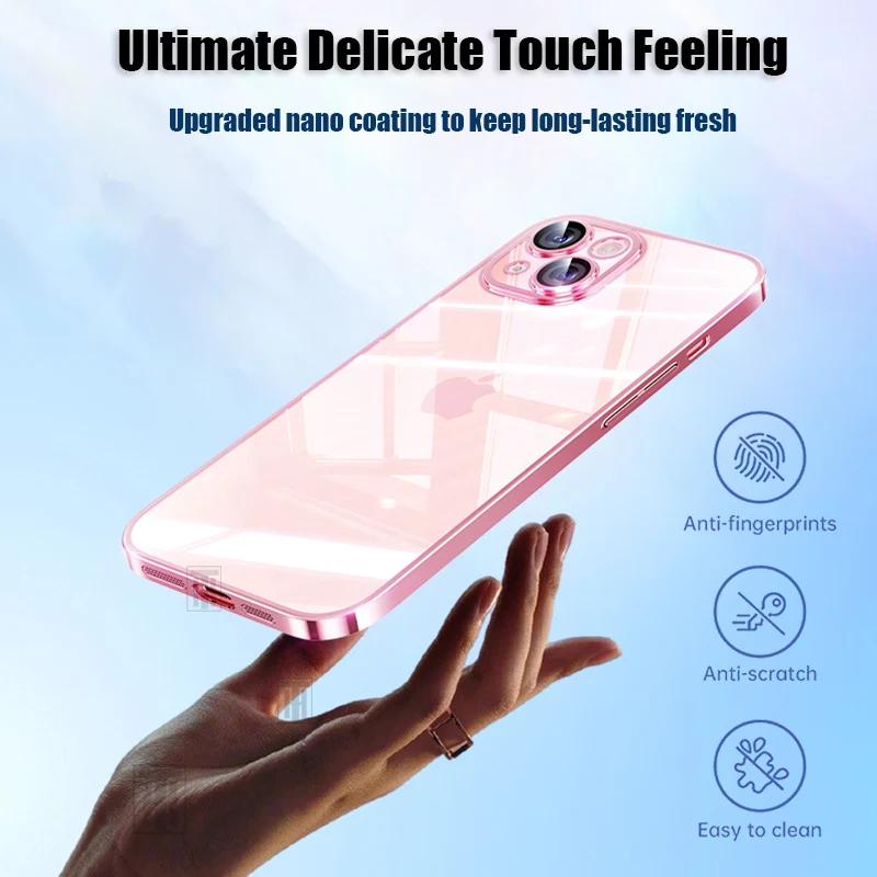 New Ultra Thin Transparent Comes with Lens Film Phone Case for iPhone 16 15 14 13 12 11 Pro Max 16 Plus Plating Shockproof Cover