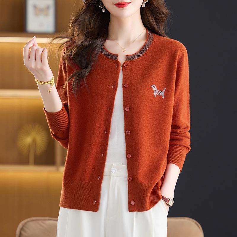 Women's Pure Wool Cardigan - Autumn/Winter Round Neck Knit Sweater Outerwear