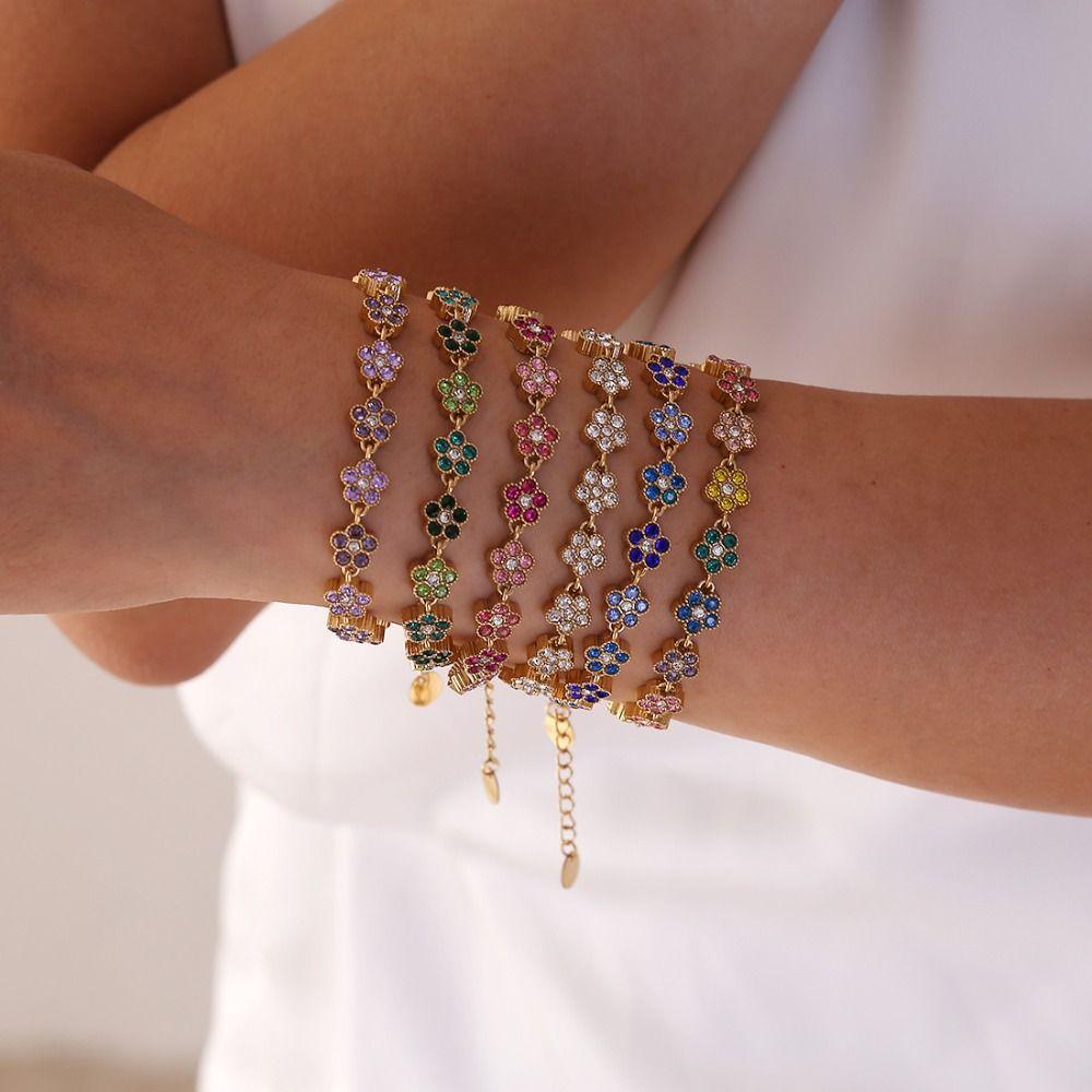 Adjustable Crystal Flower Bracelet Stainless Steel Stainless Steel Bracelet Gift Giving