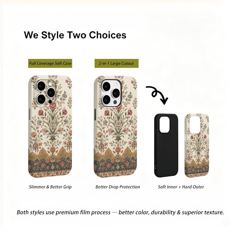 Ornate Persian Floral Motif Pattern Art Graphic Film Aesthetic Protective Shockproof Bumper Phone Case For iPhone 13 14 15 16 17 Pro Max Plus