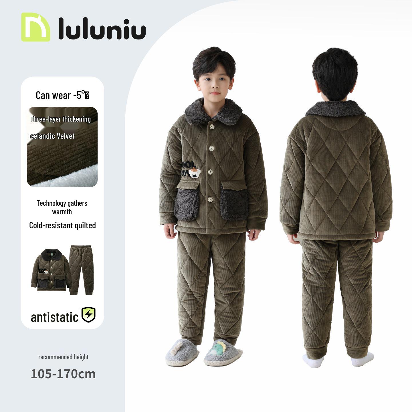 

Coral Fleece Padded Boys Winter Pajamas - Thick Warm Flannel Homewear for Kids 110cm - 105-115cm height