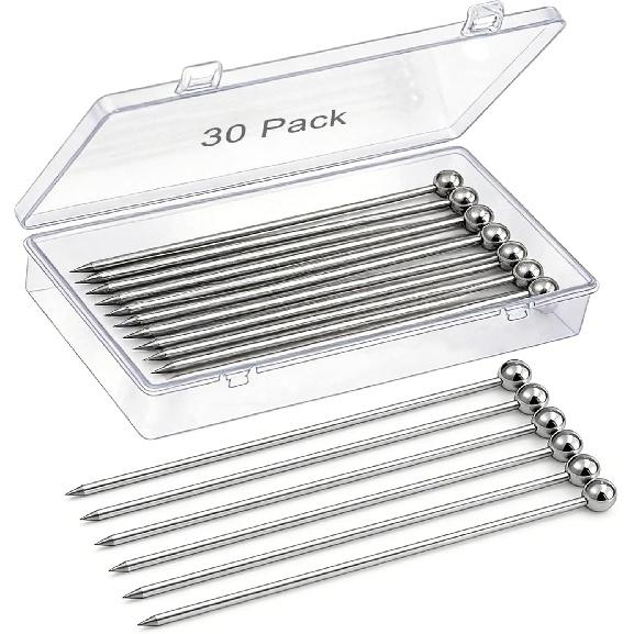 30 Pcs Cocktail Picks, AIMEIKI Reble Skewer Sticks Metal Cocktail Picks Stainless Steel Garnish Toothpick for Drinks Martini Picks for Olives