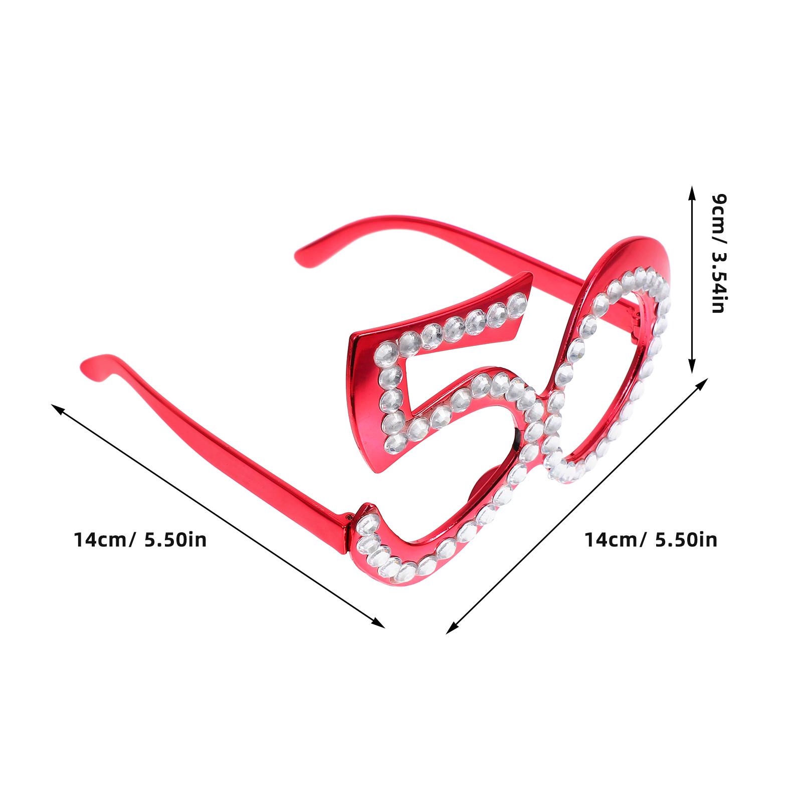 

1PC 50 Digital Shaped Glasses Lightweight Plastic Frame Glitter Rhinestone Novelty Eyewear Birthday Party Anniversary червоний