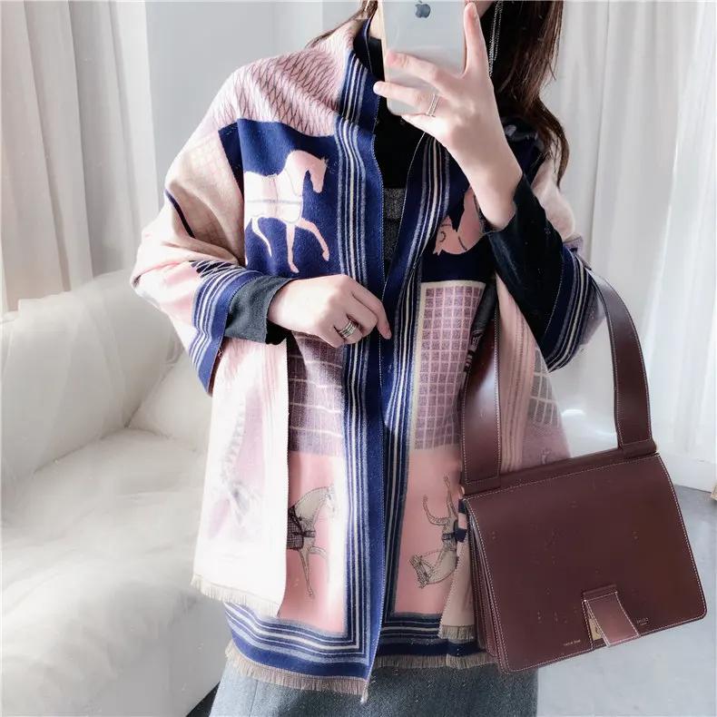 New Luxury Winter Cashmere Scarf Women Design Warm Pashmina Blanket Horse Scarves Female Shawl Wraps Thick Foulard Bufanda