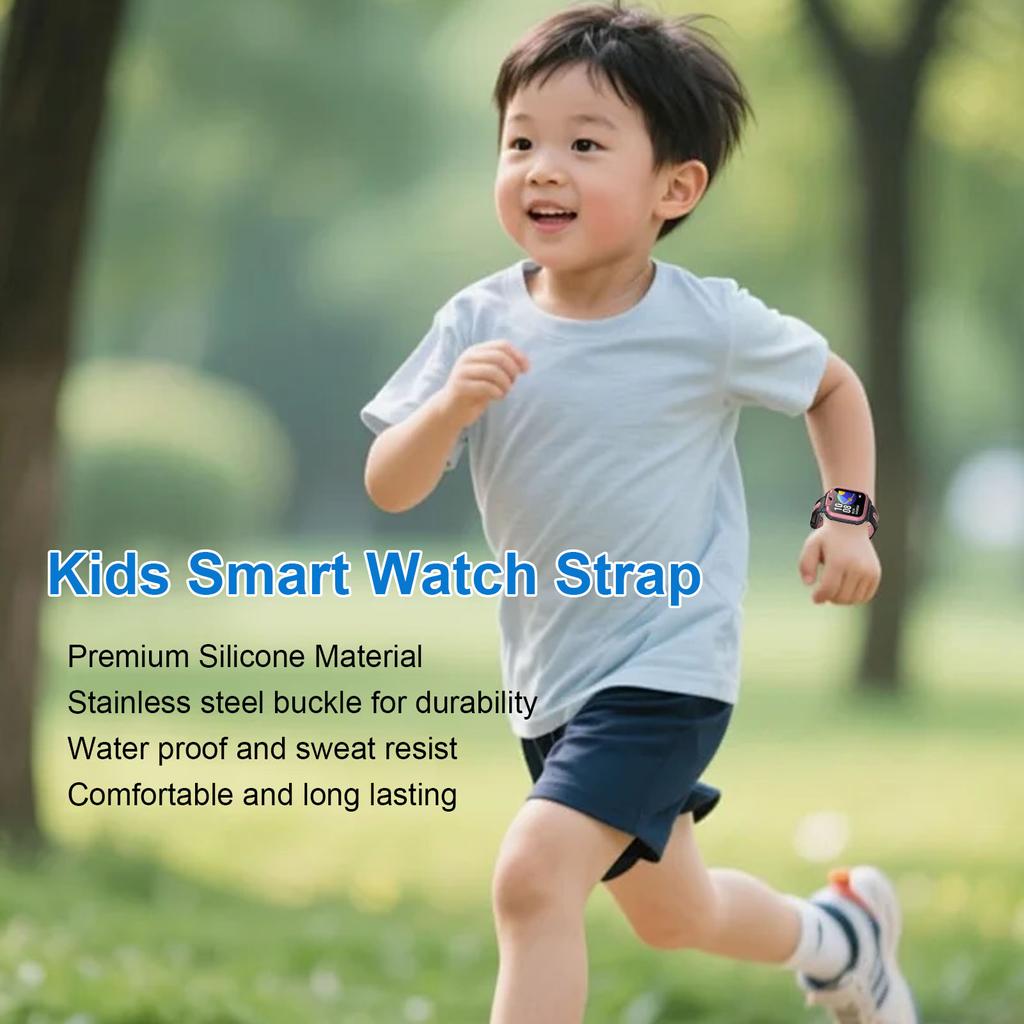 15mm Kids Smart Watch Strap Water Proof Silicone Watch Band with Stainless Steel Buckle for Sports Pink