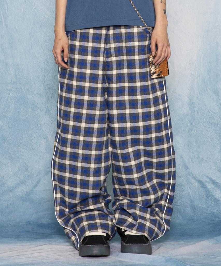 GLACK Gp188 Xp Check Linen Lounge Pants (Blue)