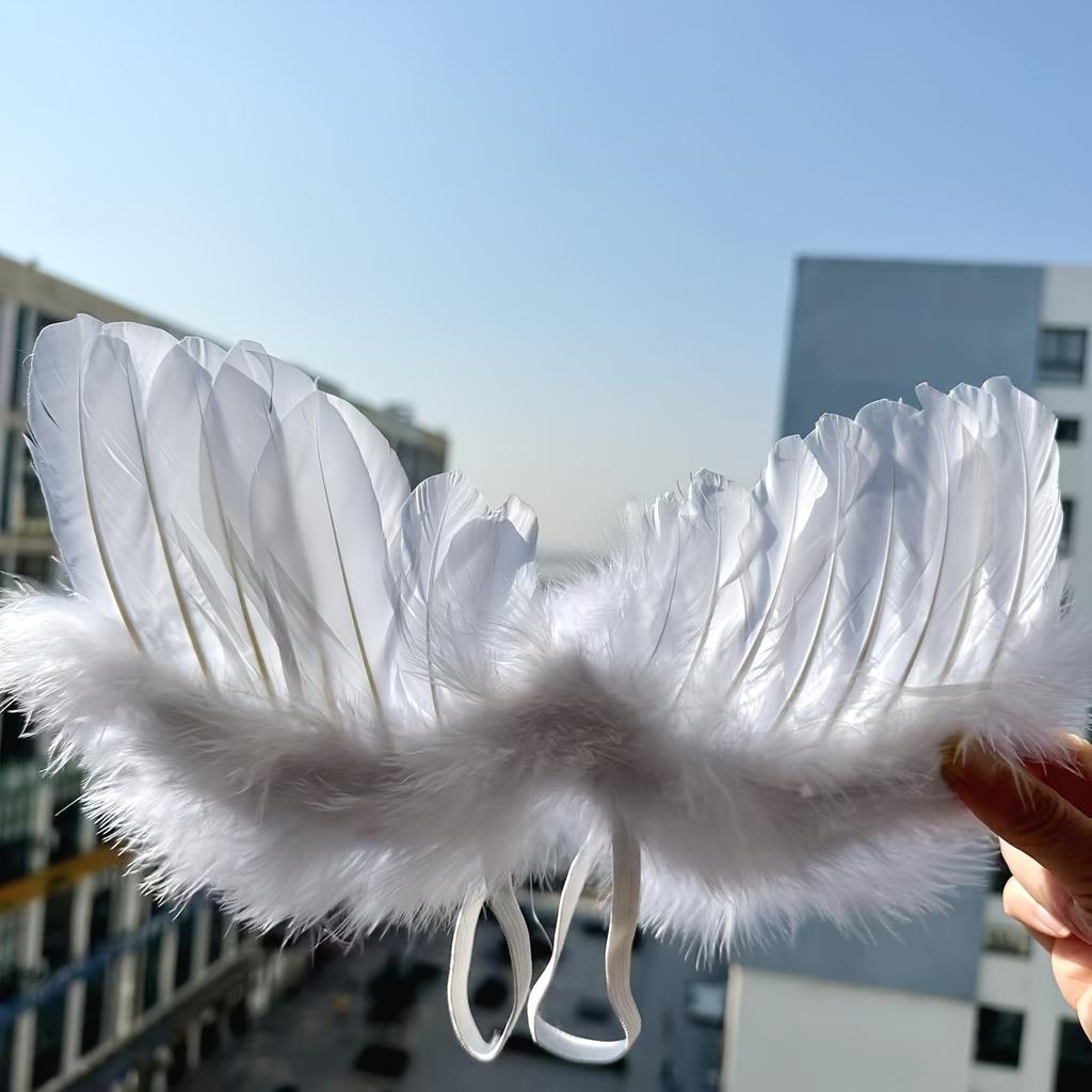 Elegantes Engelsflügel & Tiara Set Bequeme weiße gefiederte Flügel Foto-Requisiten für 0-6 Monate Geburtstags-Fotografie-Zubehör