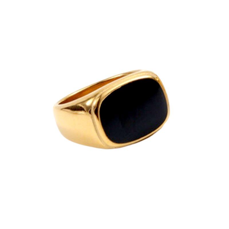 INS cold wind fashion titanium steel ring simple glossy black gemstone couple ring foreign trade jewelry