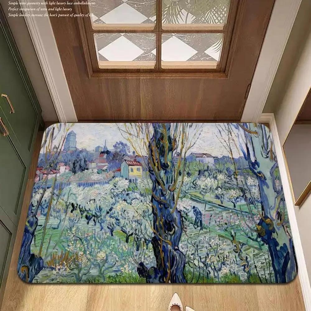 Van Gogh Art Door Mat Wrinkle-Resistant Doormat Hallway Indoor Entrance Floor Decorative Washable Carpet Non-slip Easy Clean Rug