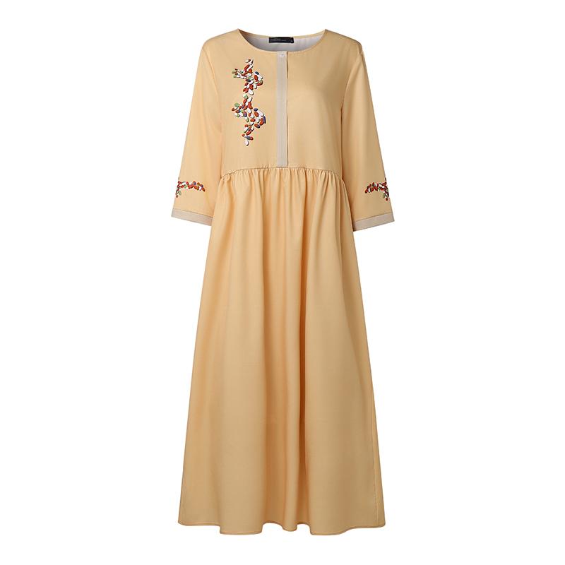 

ZANZEA Женское повседневное свободное платье с круглым вырезом и рукавом 3/4 5XL жёлтый