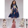 Women's Fashion Vintage Print Long Sleeve Puff Dress In Elegant Floral Pattern