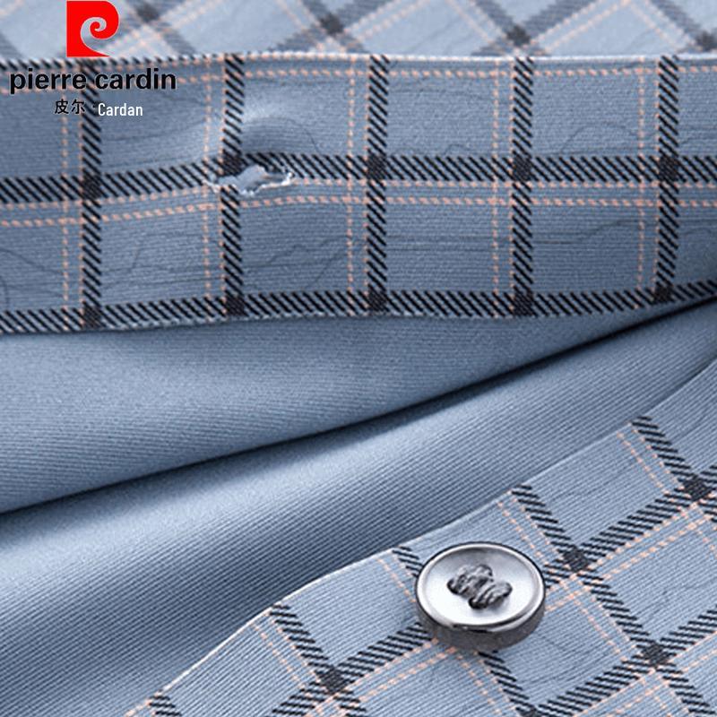 Pierre Cardin Men's Ice Silk Plaid Short-Sleeve Casual Shirt