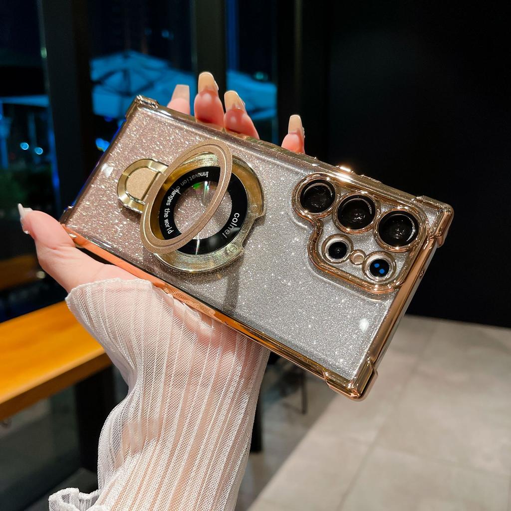 Samsung S24ultra Mobile Phone Case A55 Magnetic Bracket S23 Electroplated Four Corner Airbag Anti Fall A34