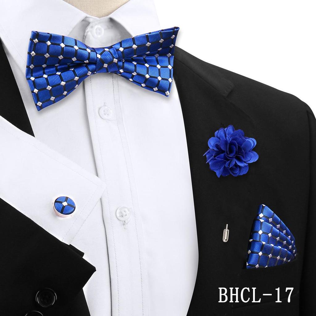 Korean Style 4-Piece Men's Bow Tie & Pocket Square Set for Weddings & Formal Events